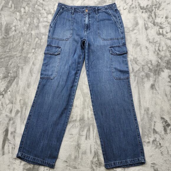Sincerely Jules Pants Womens 7/28 Blue Utility Cargo Wide Leg Stretch Lyocell - Picture 1 of 11